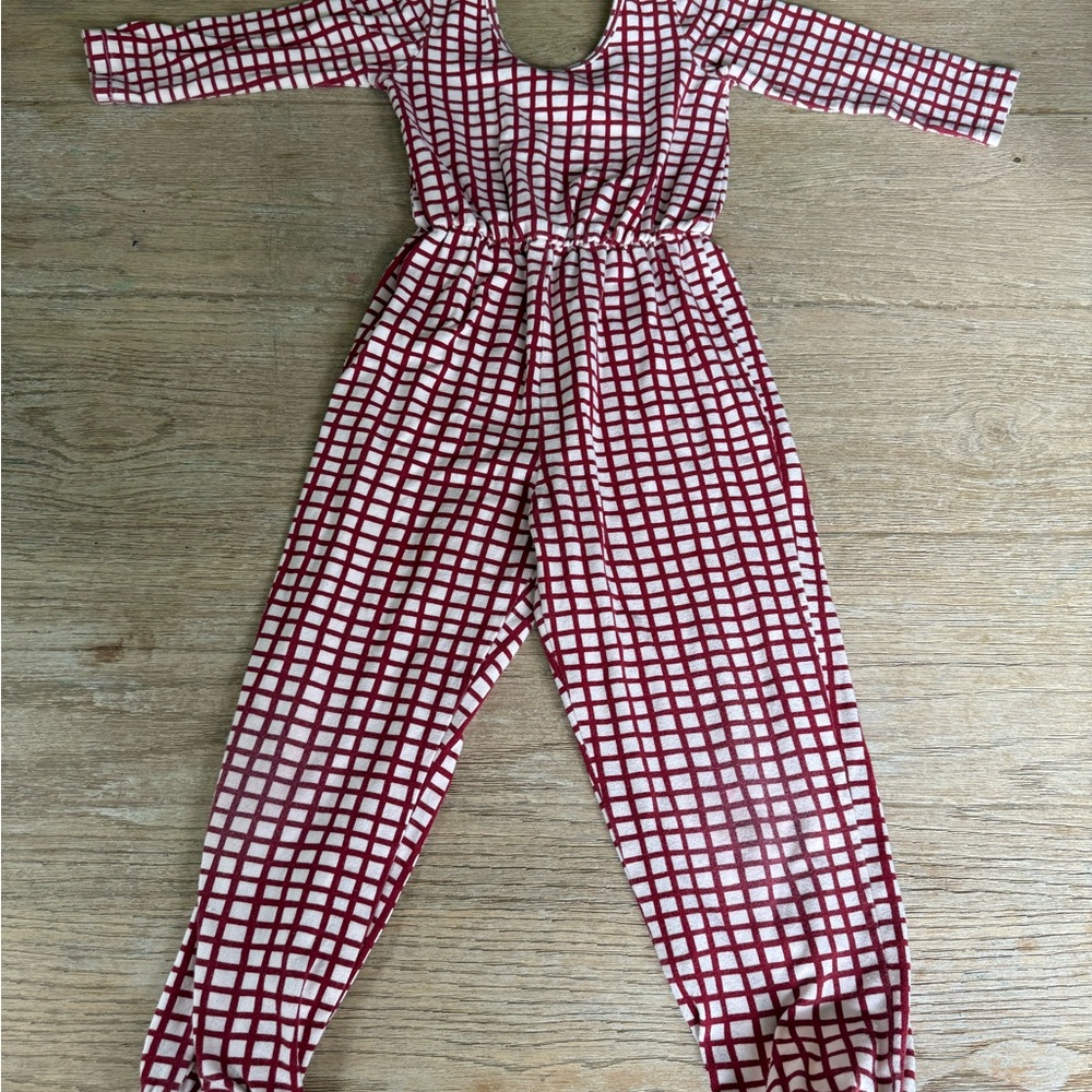 Alice and Ames Marooon and White Checkered Kids jumpsuit